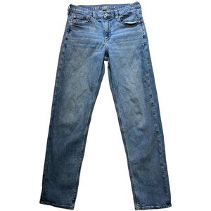 American Eagle Women's Loose Straight Jeans Stretch Denim Size 12 Blue Mid Wash